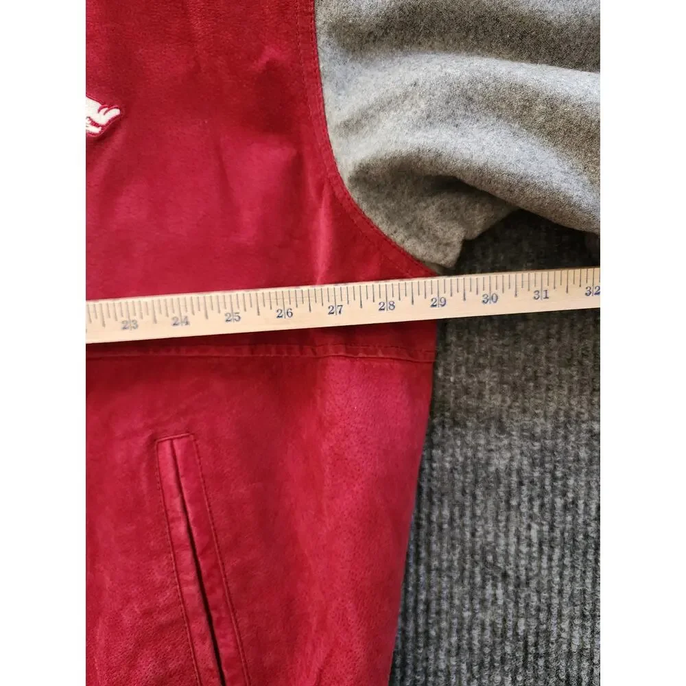 Arkansas Razorbacks XXL Red Gray Leather Suede Quilted Bomber Jacket Collegiate